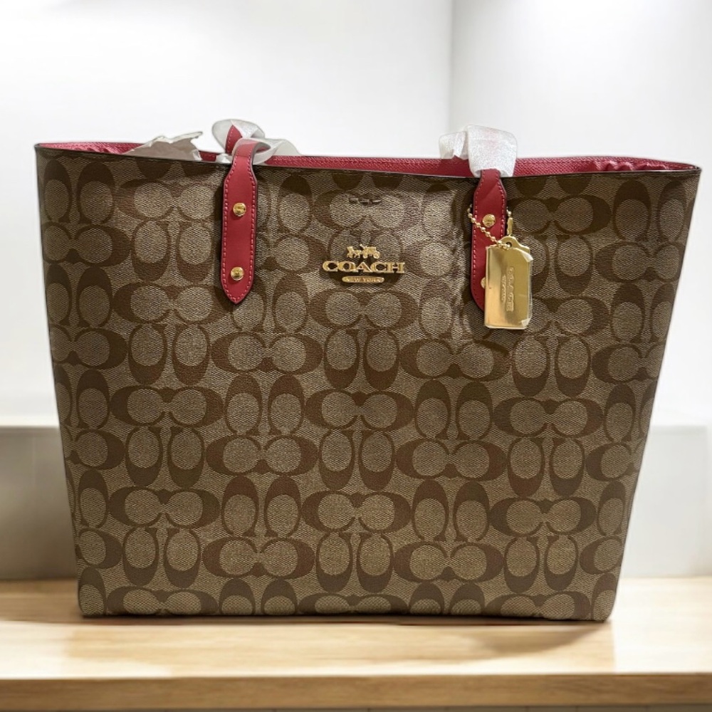 Coach Town Tote In Signature Canvas 76636 IMN91 IM/KHAKI POPPY